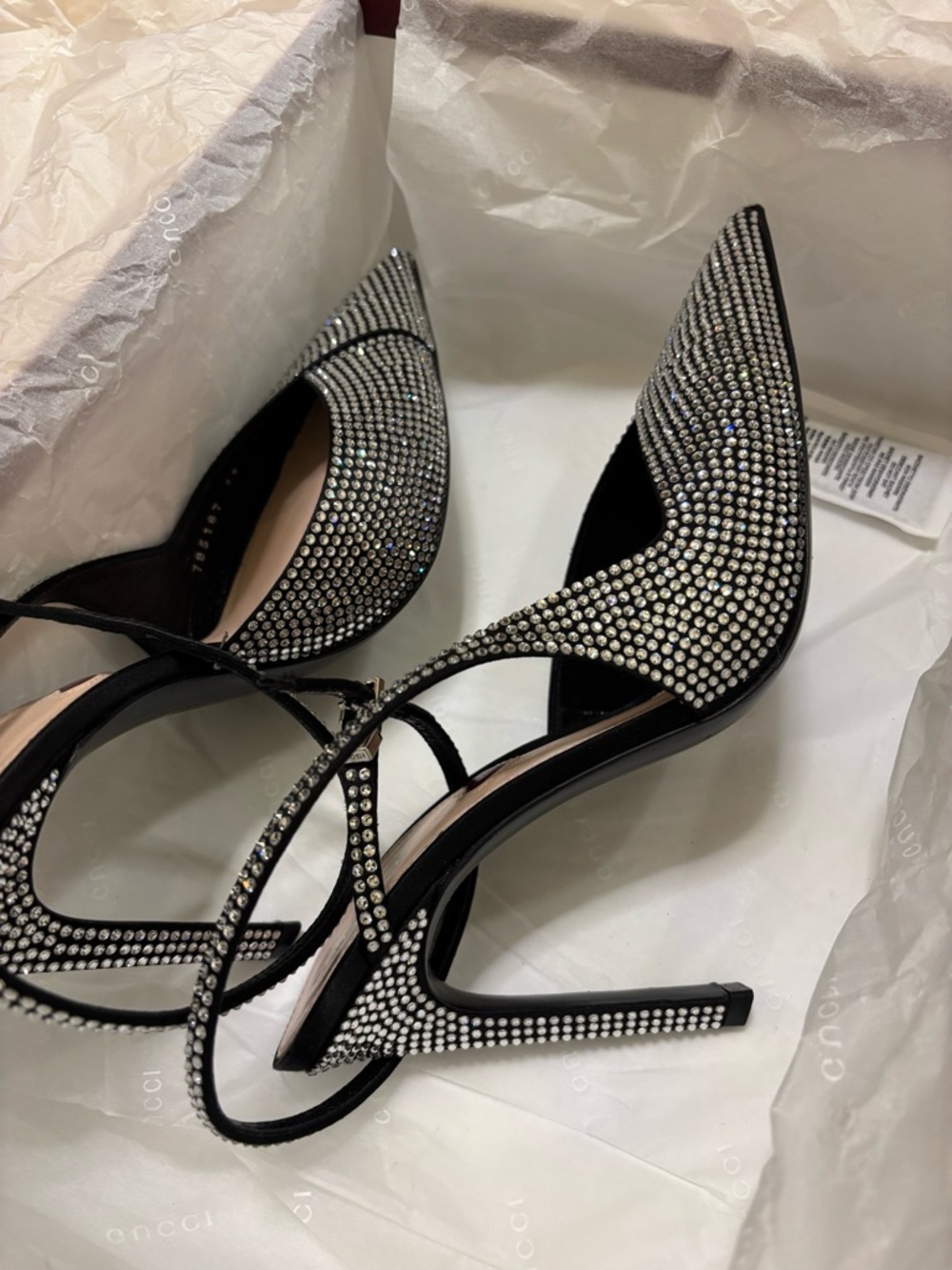 Gucci /Fabulous Black Crystal T-Strap P Stiletto Pumps/ Authentic - Picture 14 of 15